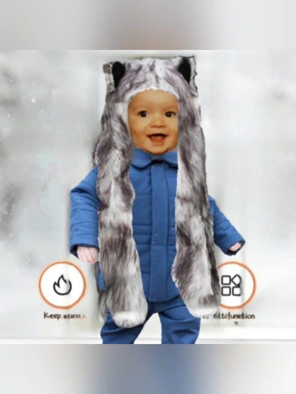 Amazon white winter wolf faux fur wolf ears paws as scarf mittens hat hood NWOT